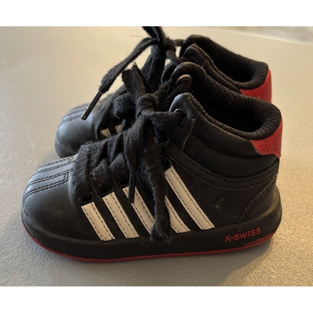 K Swiss Toddler Black White Red High‎ Top Tennis Shoes Size 5 Unisex Worn Twice